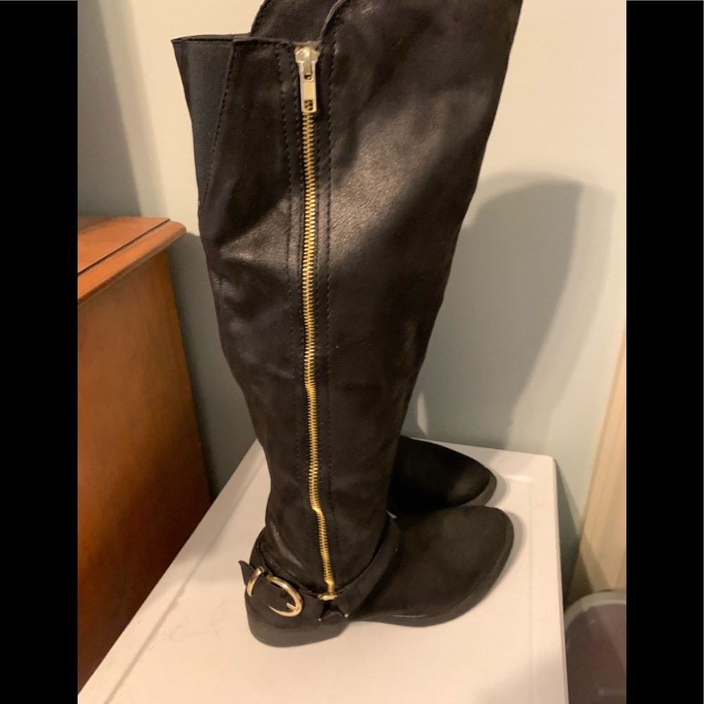 Tall black boots, faux suede